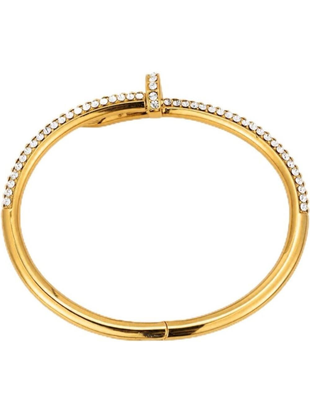 Elegant 18K Gold Plated Nail Bangle Bracelet with Healing Crystals - Perfect